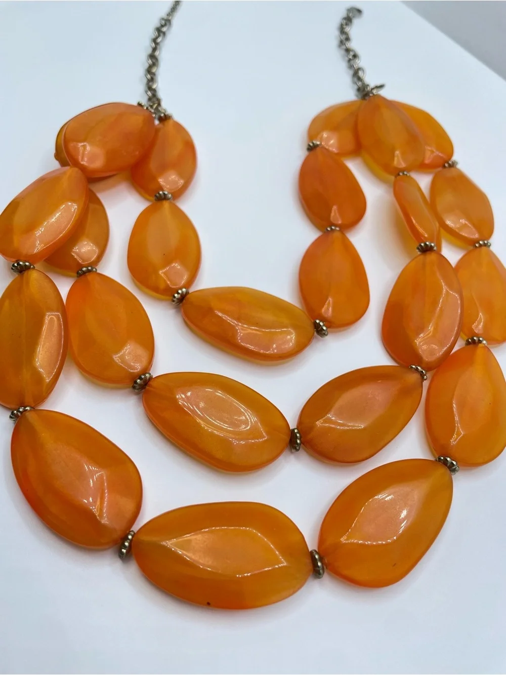 Vintage Orange Lucite Layered Necklace Earring Set Statement Bold